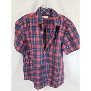 GAP Shirt Mens L Red Blue Check 100% Cotton Flannel Twill Standard Fit Button Up